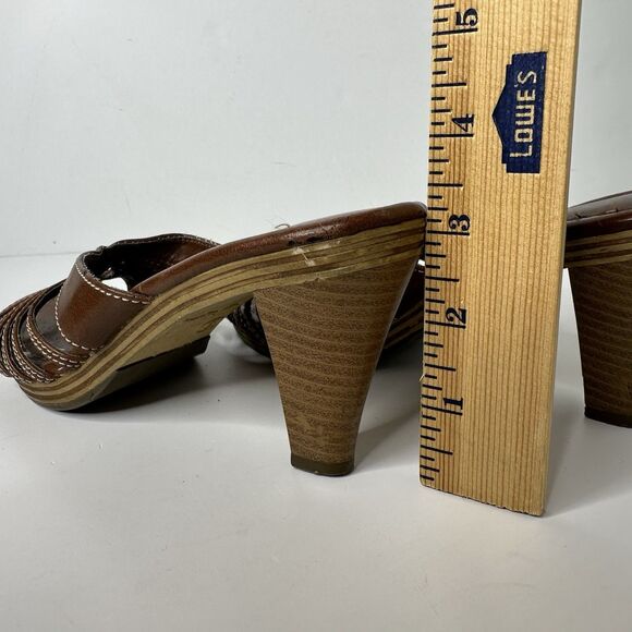 Y2K Self Esteem Nina Heeled Sandals Womens Sz 6 Brown Strappy Faux Leather 2.5" - Picture 6 of 11